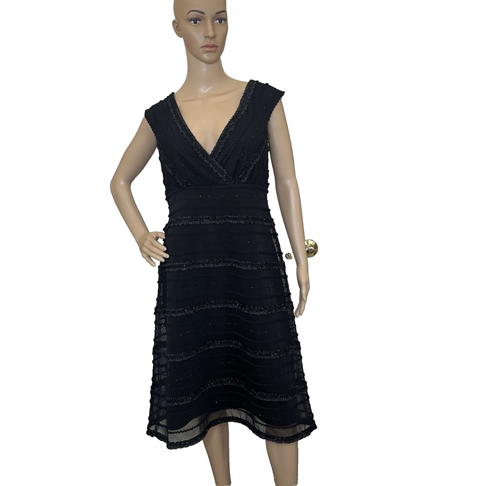 Vintage Tadashi Shoji Dress Sz 12 Black Sequins Cocktail Party Formal Event